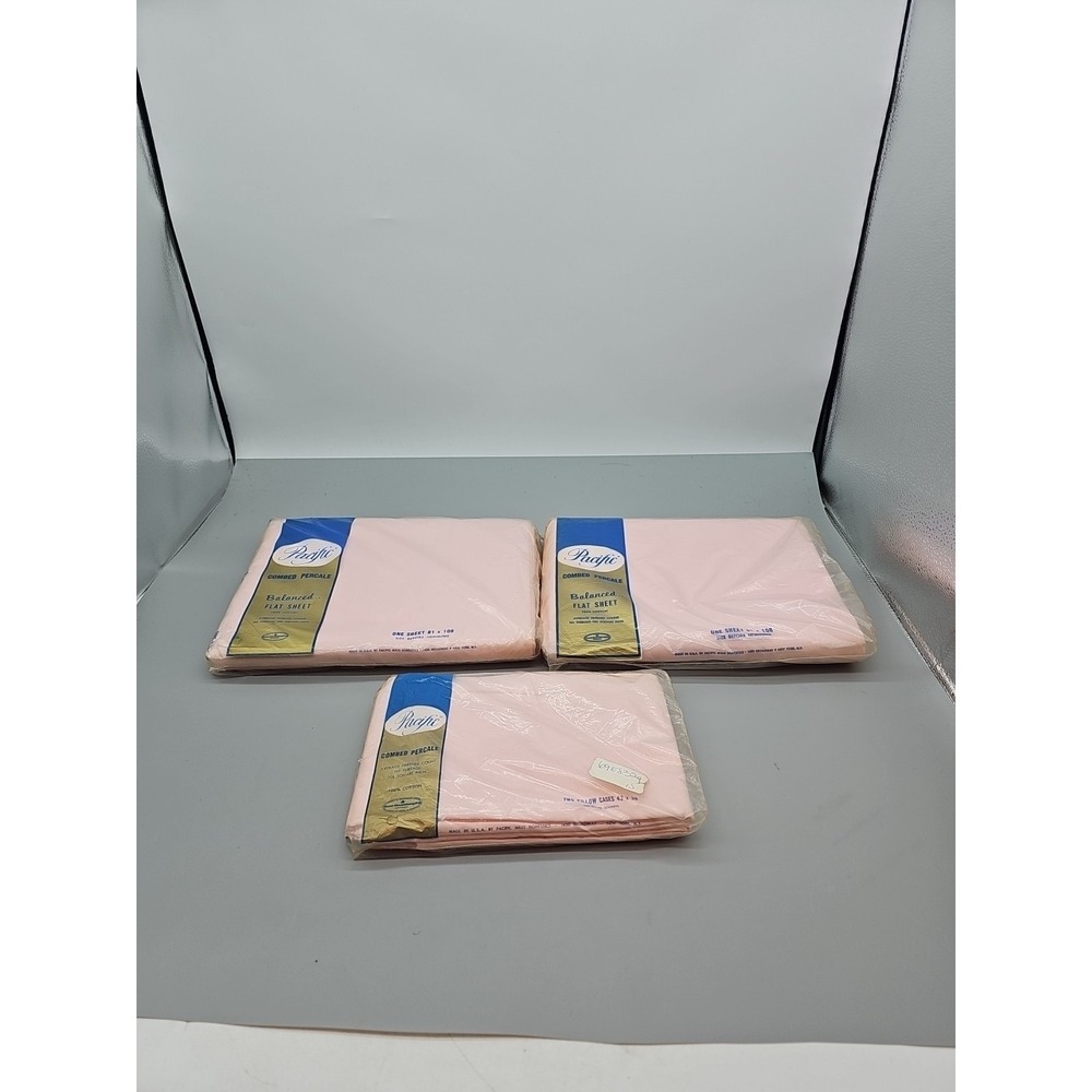 Vintage Pacific Percale Sheets Flat Sheets  And Pillowcase‎ Set Pink  NOS